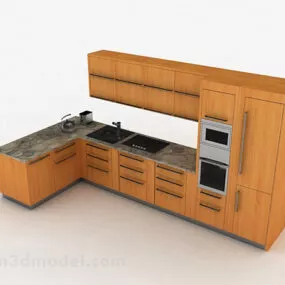 Brown Wood L Shaped Kitchen 3d model