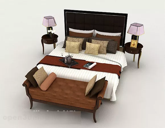 Brown Wood Business Double Bed 3d model Brown Wood Business Double Bed 3d model