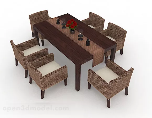 Brown Wood Dining Table And Chair 3d model Brown Wood Dining Table And Chair 3d model