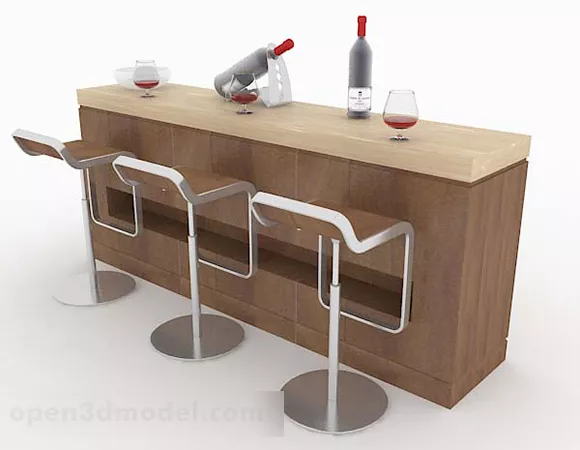 Brown Wooden Bar Table Chair 3d model Brown Wooden Bar Table Chair 3d model