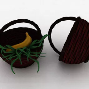 Brown Wooden Basket 3d model