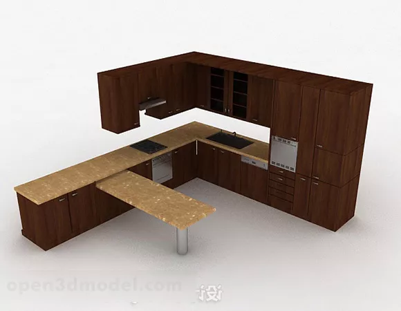 Brown Wooden Cabinet Set Furniture 3d model Brown Wooden Cabinet Set Furniture 3d model