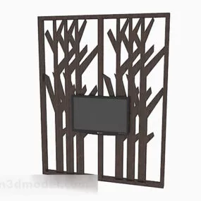 Wooden Carved Pattern Tv Wall Partition 3d model