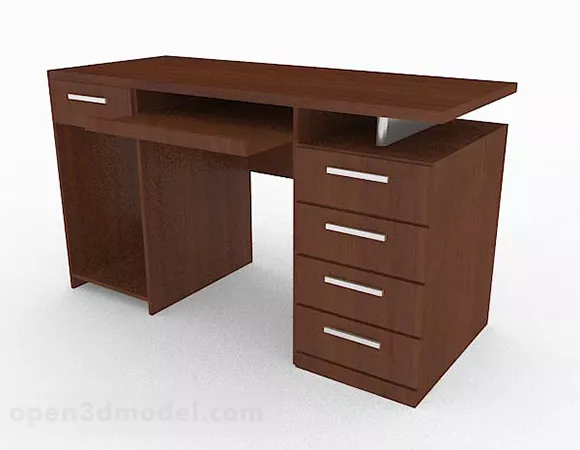 Brown Wooden Computer Desk 3d model Brown Wooden Computer Desk 3d model