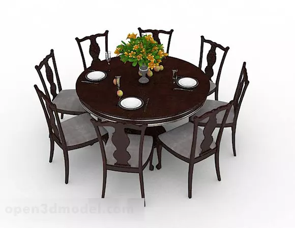 Brown Wooden Dining Table And Chairs 3d model Brown Wooden Dining Table And Chairs 3d model