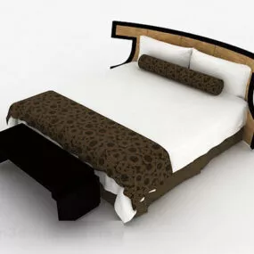 Brown Wooden Double Bed 3d model