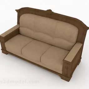 Brown Wooden Double Sofa Furniture 3d model
