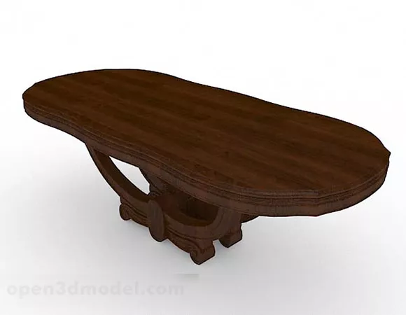 Brown Wooden Oval Dining Table 3d model Brown Wooden Oval Dining Table 3d model