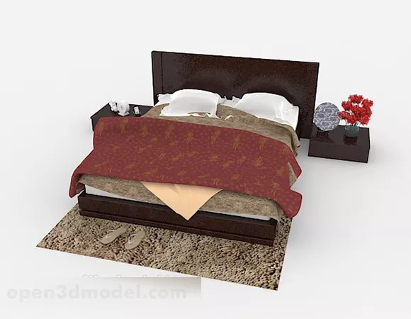 Brown Wooden Simple Bed 3d model Brown Wooden Simple Bed 3d model