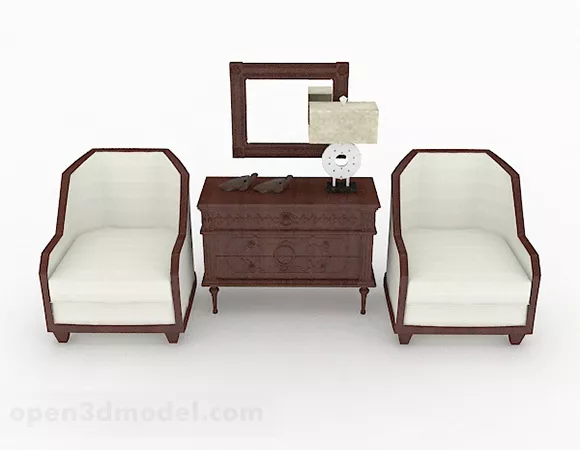 Brown Wooden Single Sofa Combination 3d model Brown Wooden Single Sofa Combination 3d model