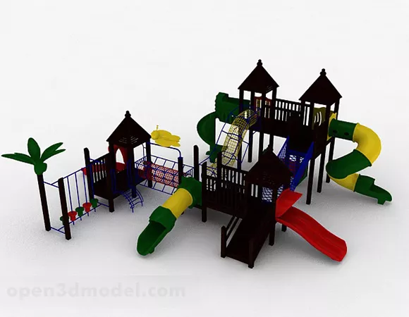 Playground Wooden Slide With Stair 3d model