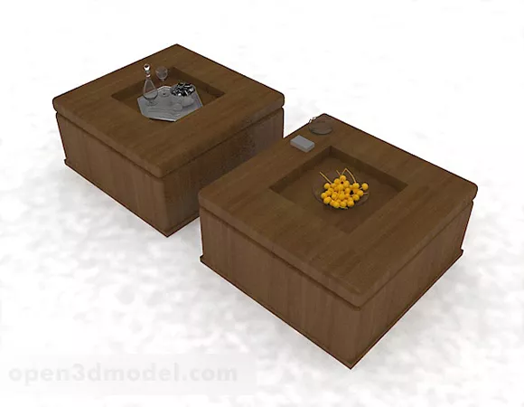 Brown Wooden Small Coffee Table Combination 3d model Brown Wooden Small Coffee Table Combination 3d model