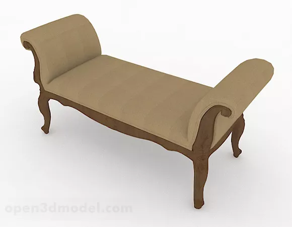 Wood Bench With Cushion 3d model