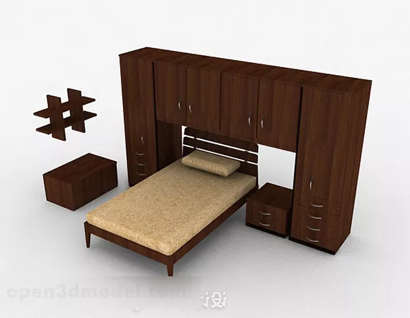 Wardrobe With Side Door Lattice Pattern 3d model