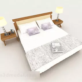 Business Simple Wooden White Double Bed 3d model