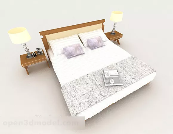 Business Simple Wooden White Double Bed 3d model Business Simple Wooden White Double Bed 3d model