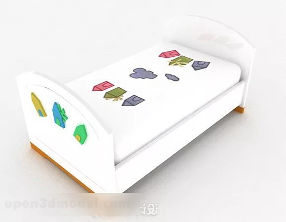 Cartoon White Single Bed 3d model Cartoon White Single Bed 3d model