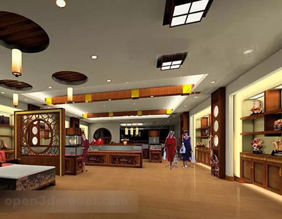 The Showroom Space With Curved Roof 3d model