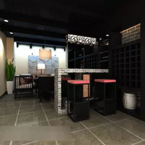 Chinese Bar Counter Interior 3d model