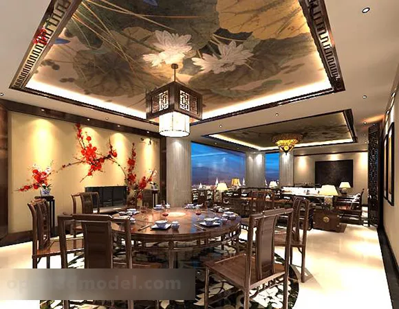 Restaurant Design Chinese Ceiling Interior 3d model Restaurant Design Chinese Ceiling Interior 3d model