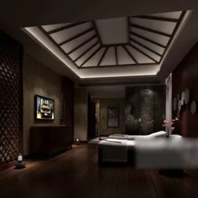 Chinese Wooden Hotel Room Interior 3d model