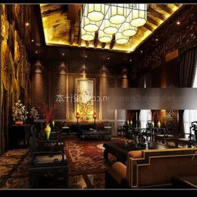 Chinese Leisure Club Library Interior 3d model