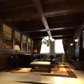Chinese Living Room Chandeliers Interior 3d model