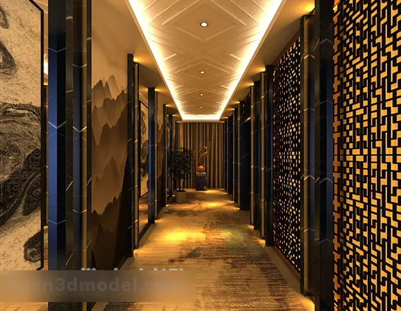 Chinese Restaurant Aisle Interior 3d model Chinese Restaurant Aisle Interior 3d model