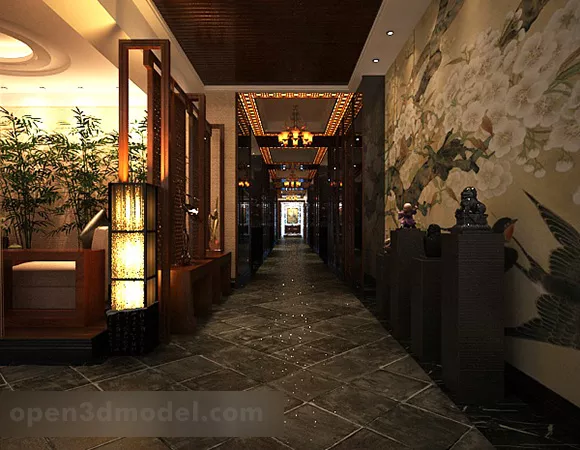 Chinese Restaurant Corridor Interior 3d model Chinese Restaurant Corridor Interior 3d model