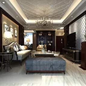 Chinese Retro Living Full Set Interior 3d model