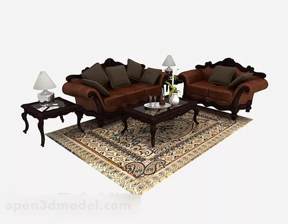 Chinese Retro Wooden Brown Sofa 3d model Chinese Retro Wooden Brown Sofa 3d model