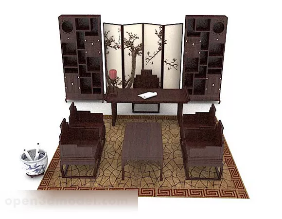 Retro Wooden Brown Table Chair Set 3d model Retro Wooden Brown Table Chair Set 3d model