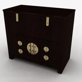Chinese Black Wooden Bedside Table 3d model
