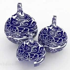 Chinese Blue Pattern Big Belly Bottle 3d model
