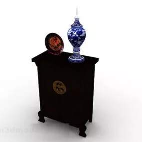 Chinese Style Brown Cabinet With Decoration 3d model