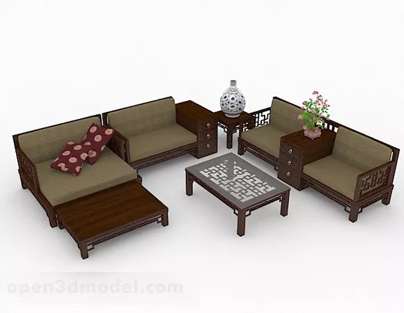 Chinese Style Brown Sofa Set Furniture Design 3d model Chinese Style Brown Sofa Set Furniture Design 3d model