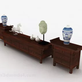 Chinese Brown Wood Tv Cabinet 3d model