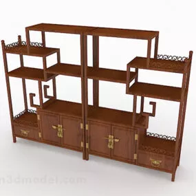 Chinese Brown Wooden Display Cabinet 3d model