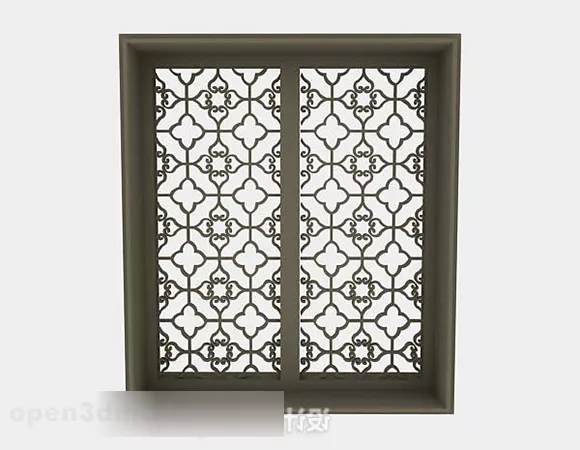Brown Wooden Window Chinese Style 3d model Brown Wooden Window Chinese Style 3d model