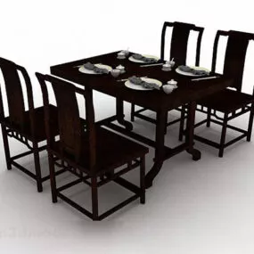 Chinese Style Dining Table And Chair 3d model