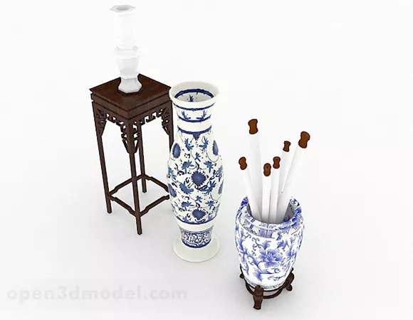 Glass Bottles On Table With Table Cloth 3d model