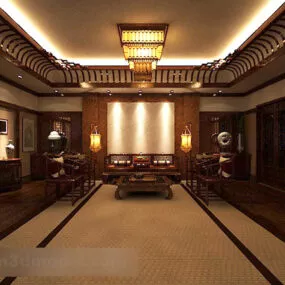 Chinese Style Living Room Sofa Interior 3d model