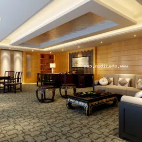 Chinese Style Manager Office Interior 3d model