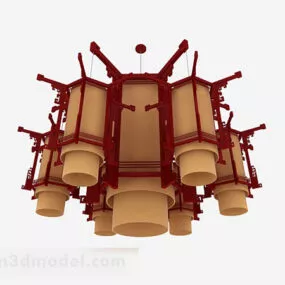 Chinese Red Hexagon Chandelier 3d model