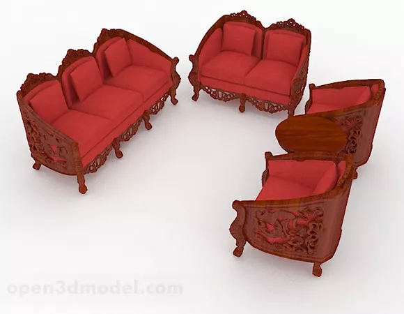 Chinese Red Sofa Set 3d model Chinese Red Sofa Set 3d model