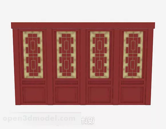 Chinese Style Red Wooden Door 3d model Chinese Style Red Wooden Door 3d model