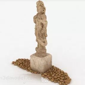 Chinese Stone Carved Ancient Lady Statue 3d model