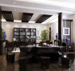 Chinese Study Room Wood Furniture Interior 3d model