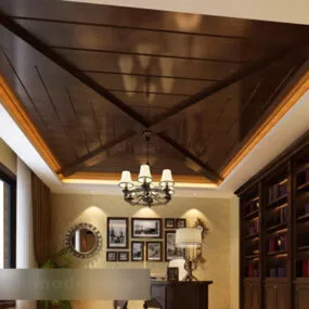 Chinese Style Study Room With Chandelier Interior 3d model