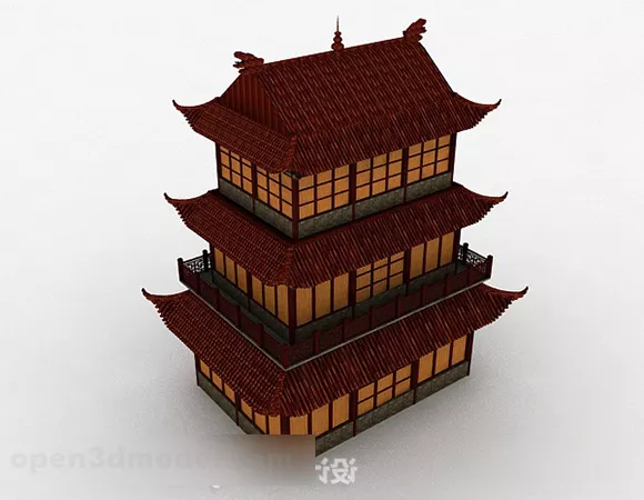 Chinese Three Story Ancient Building 3d model Chinese Three Story Ancient Building 3d model